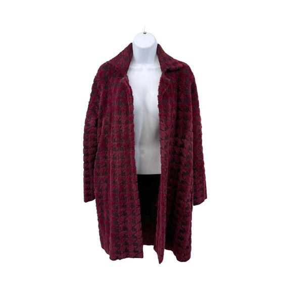 Liverpool Open Front Coatigan Sweater Houndstooth WMNS S Burgundy/Black Long Sl - Picture 1 of 14